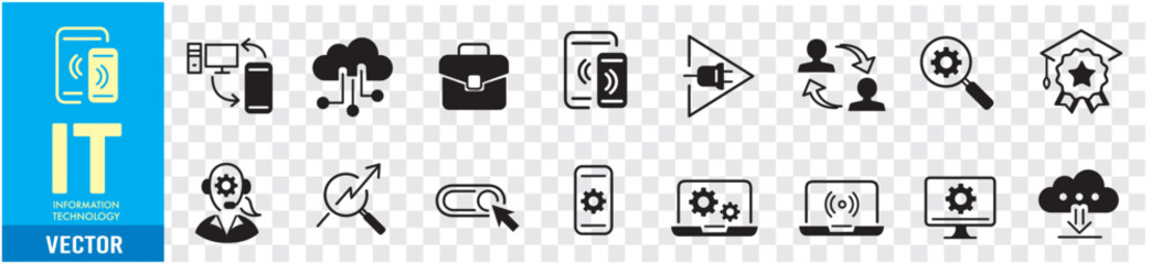 IT information technology software network system website content mobile device editable stroke icon set collection vector 