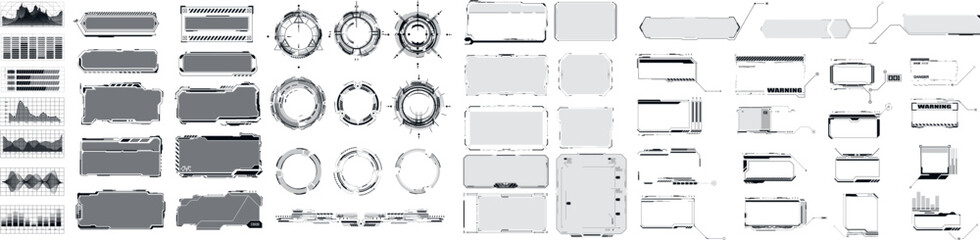 Sci-fi futuristic hud dashboard display virtual reality technology screen. Big collection HUD, GUI elements for VR, UI design. Futuristic User Interface set © ZinetroN