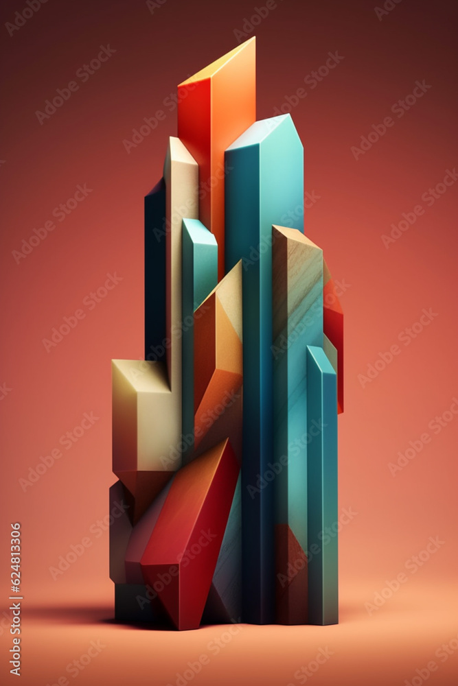 Poster  A collection of geometric sculptures inspired by architectural elements,  Generative AI technology.