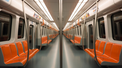 Interior view of an empty modern subway carriage