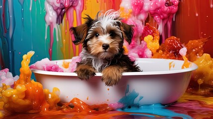 cute dog take a bath in bathtub, Generative Ai