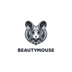 Monochrome silhouette Head Rat, mouse, rodent logo design template vector icon illustration