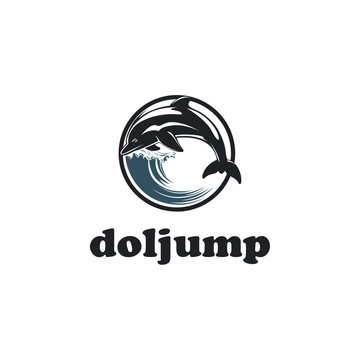 dolphins jump over the waves icon logo design template. dolphin swimming in the sea vector illustration