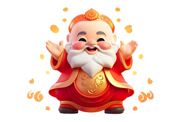 cute Chinese new year God of fortune smiling, white isolated background,cartoon style PNG