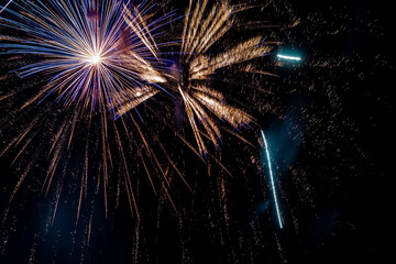 Bright fireworks on night sky