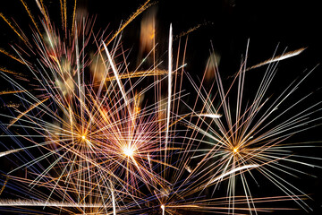 Bright fireworks on night sky