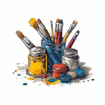 Art Supplies Vector Illustration For T Shirt Drawn In Adobe Illustrator. Generative AI