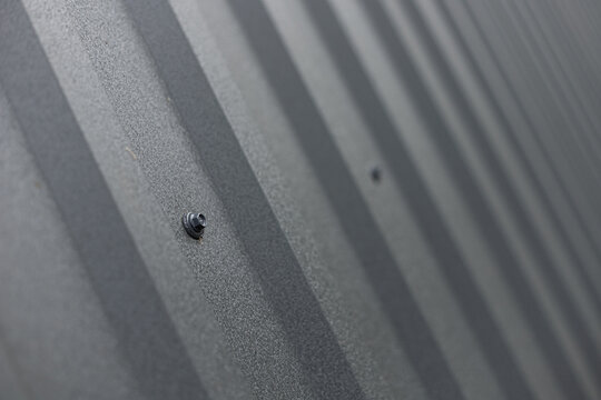 Roofing from galvanized metal profiled sheet, metal self-tapping screw with a press washer, fastening close-up