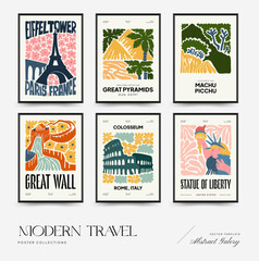 Abstract travel and floral posters template. Modern trendy Matisse minimal style. Floral poster, landmark. Hand drawn design for wallpaper, wall decor, print, postcard, cover, template, banner.  © KozyPlace