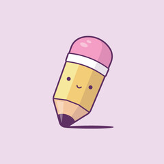 Cute kawaii pencil character vector illustration in pastel colors