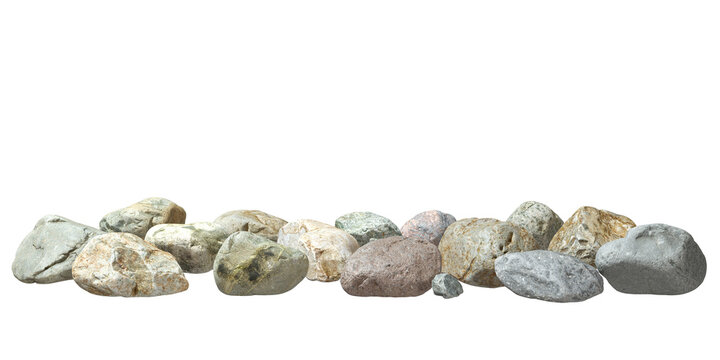 Stones river lined row isolate on transparent backgrounds realistic 3d render png