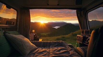 Exterior beautiful views from a camper van interior.