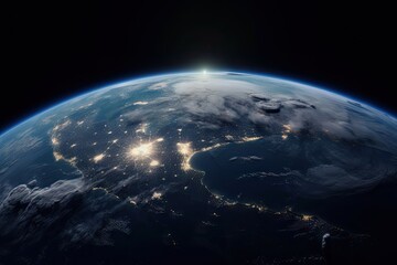 Obraz premium Earth in Space. Planet Globe on Black Background for Science Wallpaper