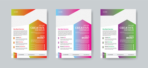 a bundle of 3 templates of a4 flyer, Flyer template layout design. business flyer, brochure, magazine or flier mockup in bright colors. perfect for creative professional business. vector template
