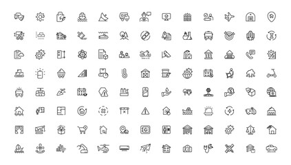 Naklejka na ściany i meble Industrial and transport linear icons collection.Set of thin line web icon set, simple outline icons collection, Pixel Perfect icons, Simple vector illustration.