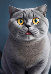 Fototapeta premium Funny grey cat looking shocked, Generative AI Illustration.