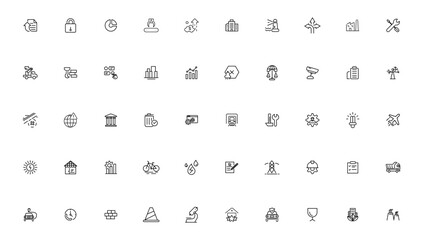 Industrial and transport linear icons collection.Set of thin line web icon set, simple outline icons collection, Pixel Perfect icons, Simple vector illustration.