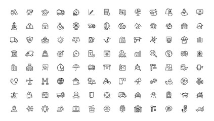 Fototapeta na wymiar Industrial and transport linear icons collection.Set of thin line web icon set, simple outline icons collection, Pixel Perfect icons, Simple vector illustration.