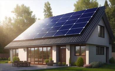 Solar panels on modern house, Generative AI Illustration.