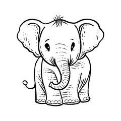 Cute baby elephant. Vector illustration in doodle style