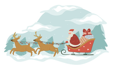 Merry christmas and new year, santa claus with presents