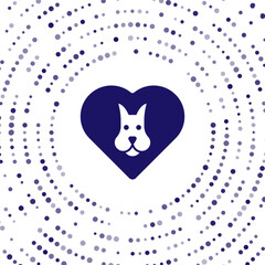 Blue Heart with dog icon isolated on white background. Pet paw in heart. Love to the animals. Abstract circle random dots. Vector