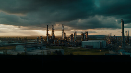 Large industrial building. Beautiful sky in the background. Industry. factory pipes. Release of combustion products into the atmosphere