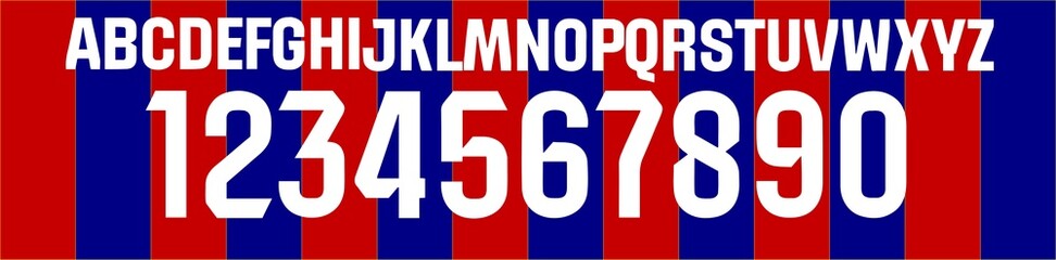 font vector La Liga 2023 - 2024 kit font. football style font with lines. Barcelona font, Madrid font. sports style letters and numbers for football team © Ishaq