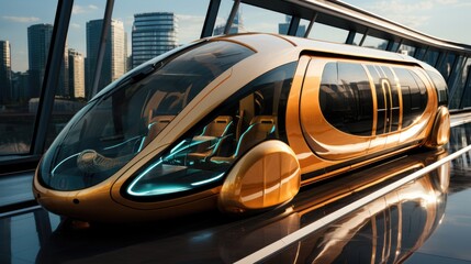 Obraz premium A futuristic car is parked on the side of the road. Generative AI.