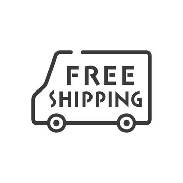 Simple FREE SHIPPING icon - Cute Line Style Vector Shipping Logo.