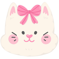 White cat face with a pink ribbon 