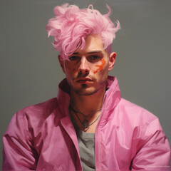 Man with pink hair. Generative AI.