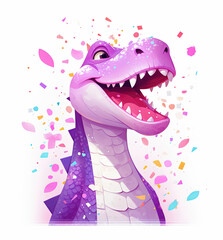 cute cartoon tyrannosaurus rex with confetti sprinkles, a low poly illustration, adorable character, mascot, concept, digital art