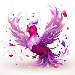 Obraz premium cute cartoon firebird with confetti sprinkles, a low poly illustration, adorable character, mascot, concept, digital art