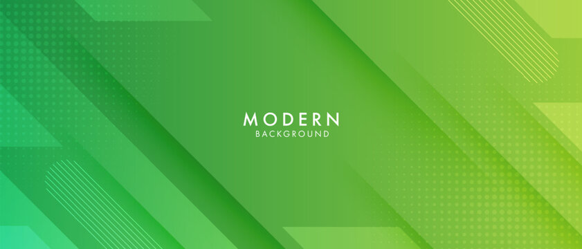 Abstract modern green banner background with diagonal stripes and dot halftone. vector illustration