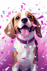 cute cartoon beagle with confetti sprinkles, a low poly illustration, adorable character, mascot, concept, digital art