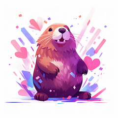 cute cartoon beaver with confetti sprinkles, a low poly illustration, adorable character, mascot, concept, digital art