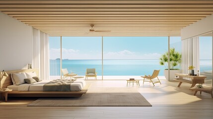 A minimalist beachfront villa photo realistic illustration - Generative AI.