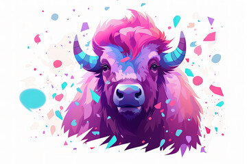 cute cartoon bison with confetti sprinkles, a low poly illustration, adorable character, mascot, concept, digital art