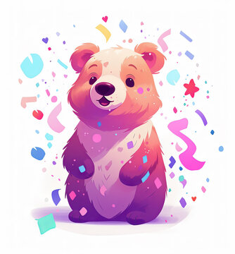 cute cartoon bear with confetti sprinkles, a low poly illustration, adorable character, mascot, concept, digital art