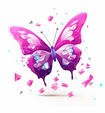cute cartoon butterfly with confetti sprinkles, a low poly illustration, adorable character, mascot, concept, digital art