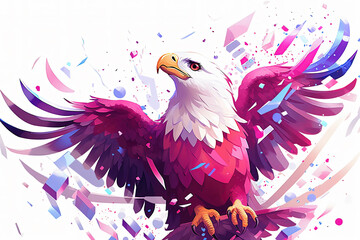 Fototapeta premium cute cartoon eagle with confetti sprinkles, a low poly illustration, adorable character, mascot, concept, digital art