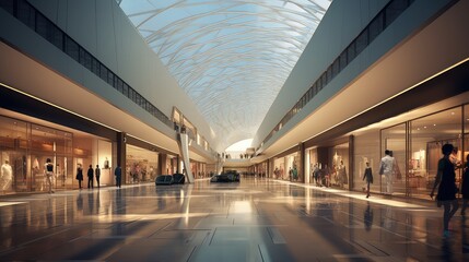 A modern shopping mall photo realistic illustration - Generative AI.