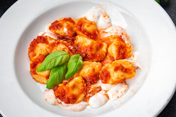 ravioli tomato sauce italian food second course meal food snack on the table copy space food background rustic top view