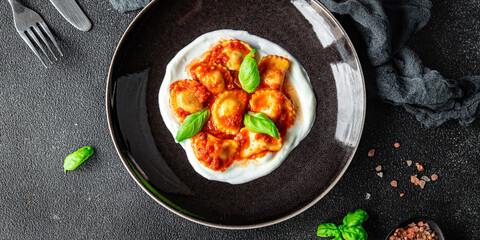 ravioli tomato sauce italian food second course meal food snack on the table copy space food background rustic top view
