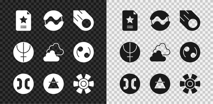 Set Star constellation zodiac, Planet, Comet, Pisces, Air element, Sun, Neptune planet and Cloudy weather icon. Vector