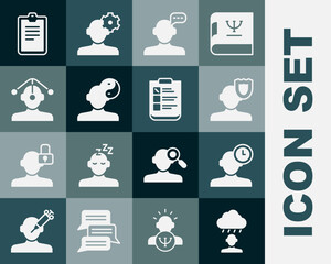 Set Depression and frustration, Insomnia, Psychology, Online psychological counseling, Yin Yang symbol, Hypnosis, Psychological test and icon. Vector