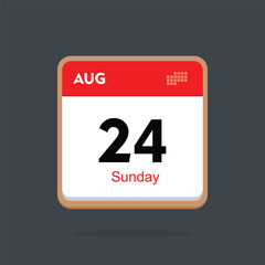 sunday 24 august icon with black background, calender icon