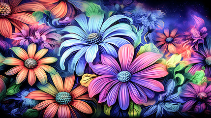 Fototapeta na wymiar He creates a vibrant, colorful floral fusion, showcasing his artistic skill.