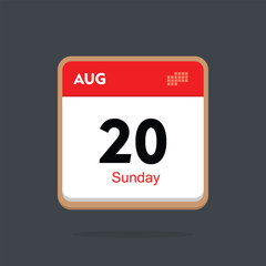 sunday 20 august icon with black background, calender icon